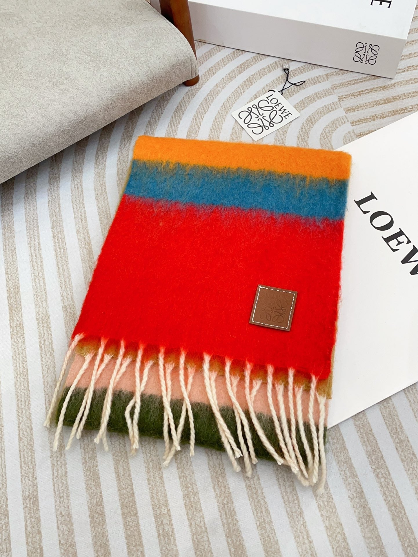 LOEWE SCARF 185 CM IN COLORFUL GRADIENT WOOL AND MOHAIR 396251