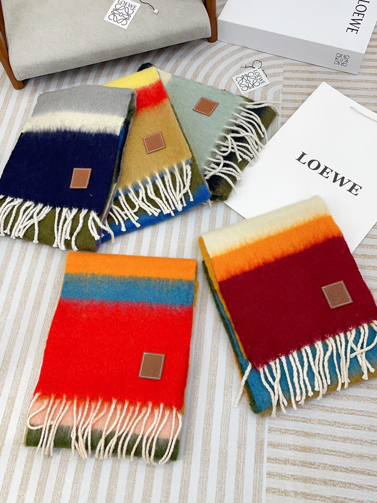 LOEWE SCARF 185 CM IN COLORFUL GRADIENT WOOL AND MOHAIR 396251