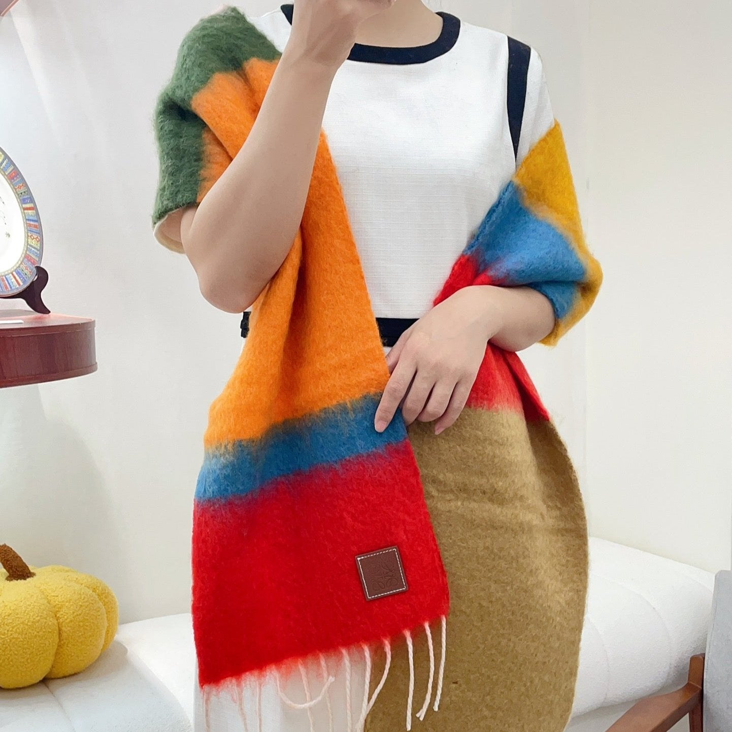 LOEWE SCARF 185 CM IN COLORFUL GRADIENT WOOL AND MOHAIR 396251