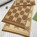 GUCCI DOUBLE-SIDED SCARF 200 CM IN COFFEE AND TAN BROWN WOOL AND SILK  398287