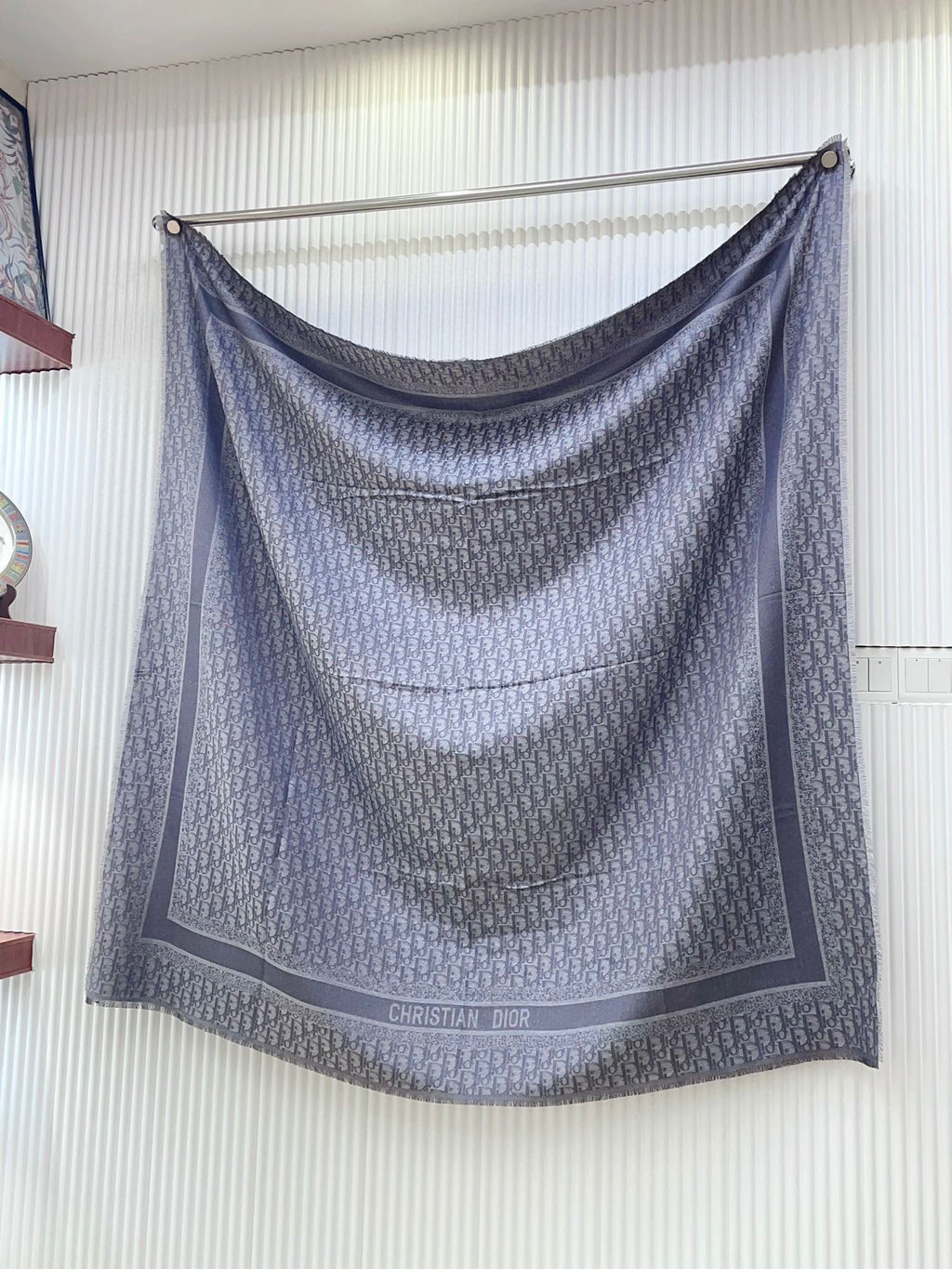 DIOR SQUARE SCARF 140 CM IN COOL GRAY WOOL AND SILK  408661