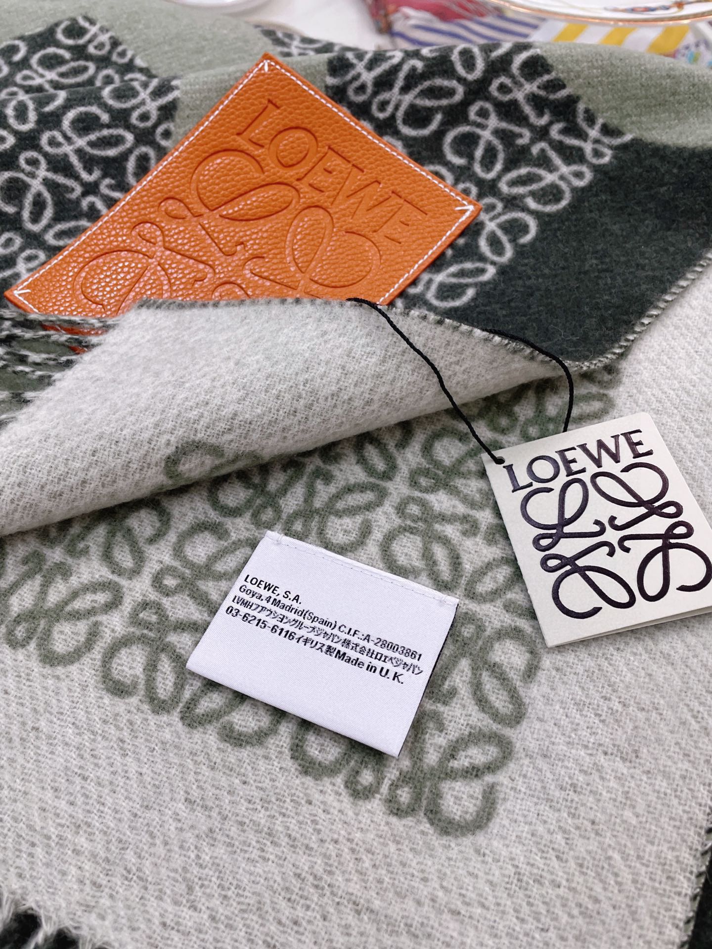 LOEWE ANAGRAM SCARF 140 CM IN GREEN FOREST WOOL 410214