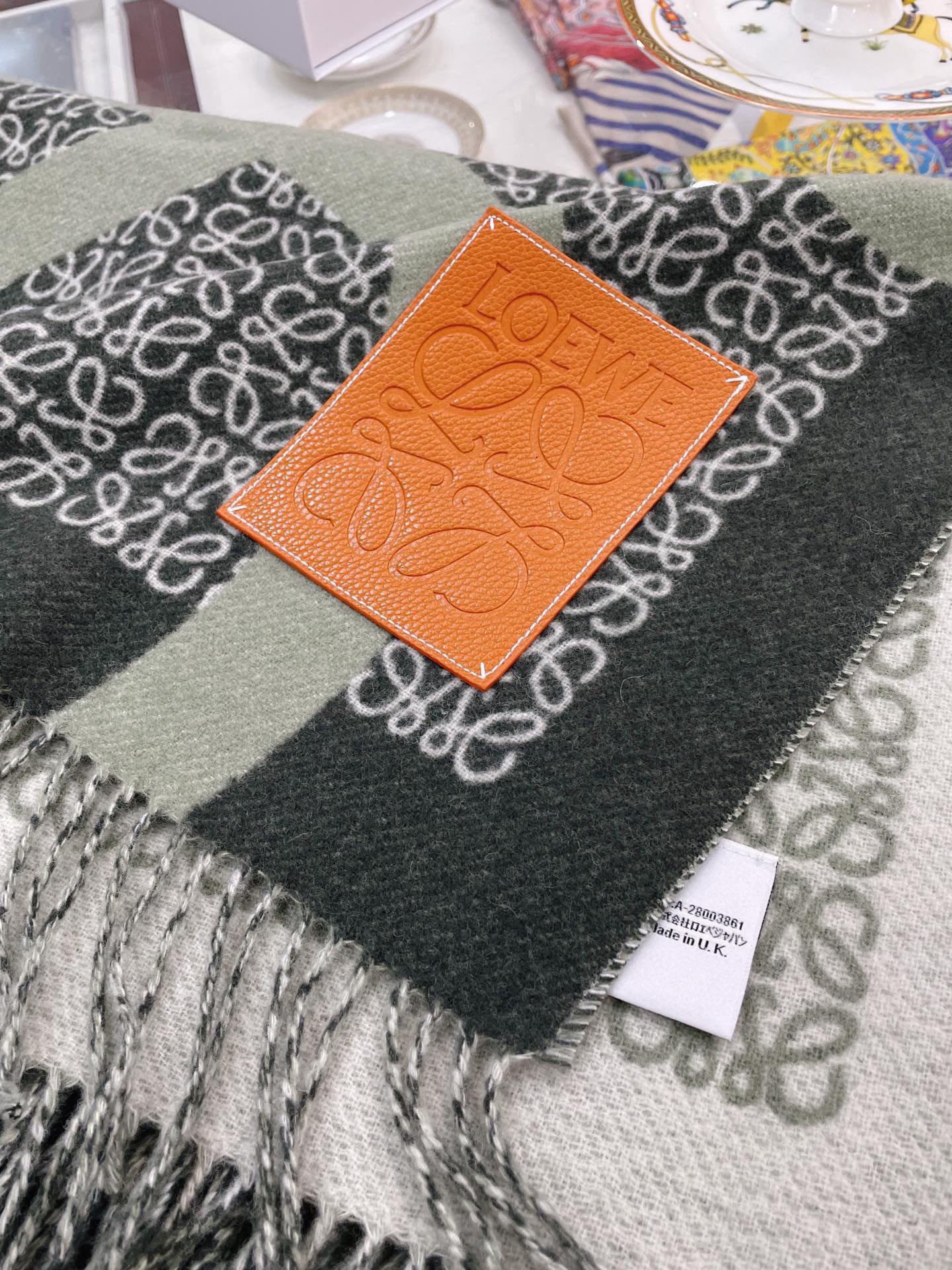LOEWE ANAGRAM SCARF 140 CM IN GREEN FOREST WOOL 410214