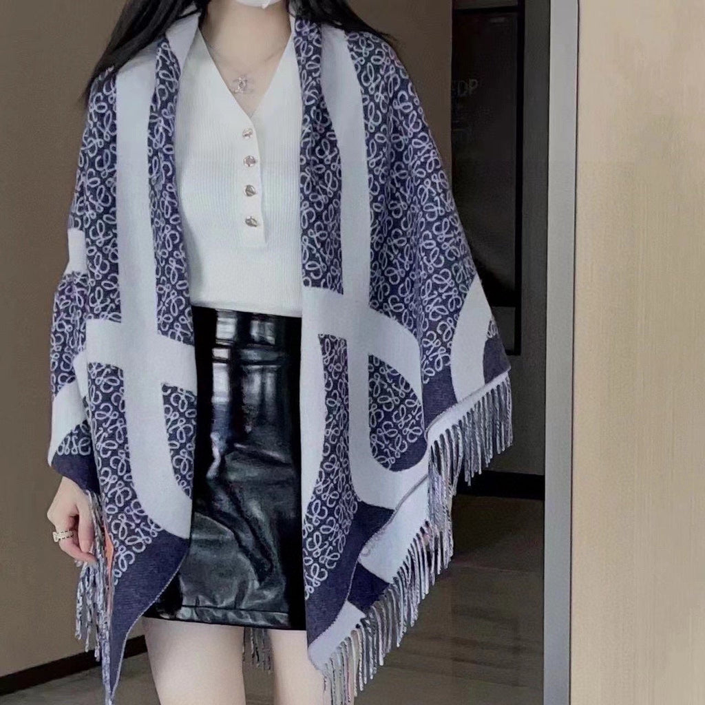 LOEWE ANAGRAM SCARF 140 CM IN NAVY BLUE WOOL 410215