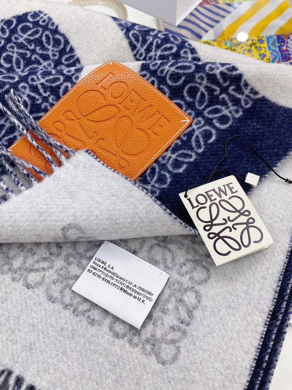 LOEWE ANAGRAM SCARF 140 CM IN NAVY BLUE WOOL 410215