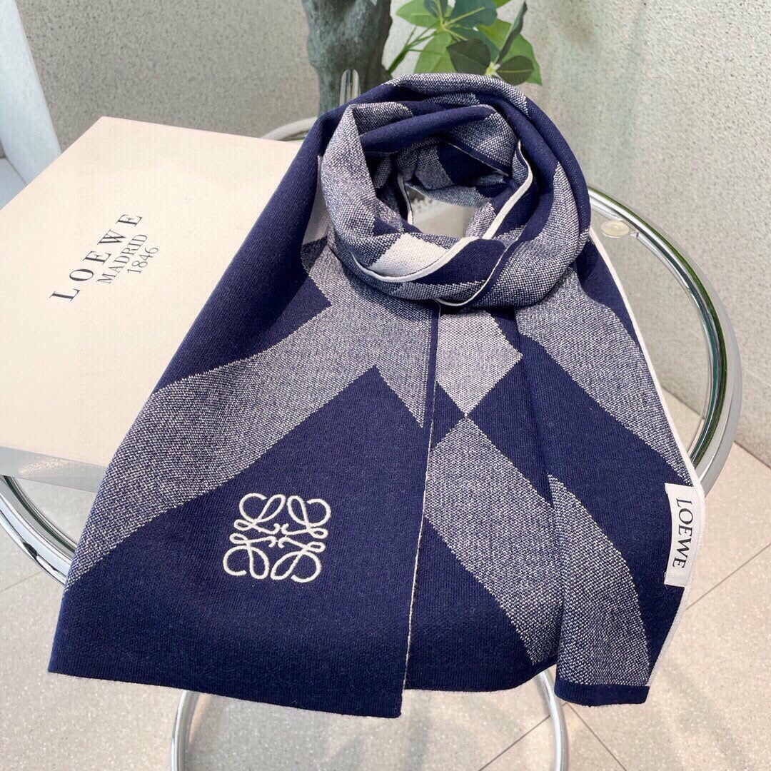 LOEWE SCARF 180 CM IN INDIGO BLUE CASHMERE 386731