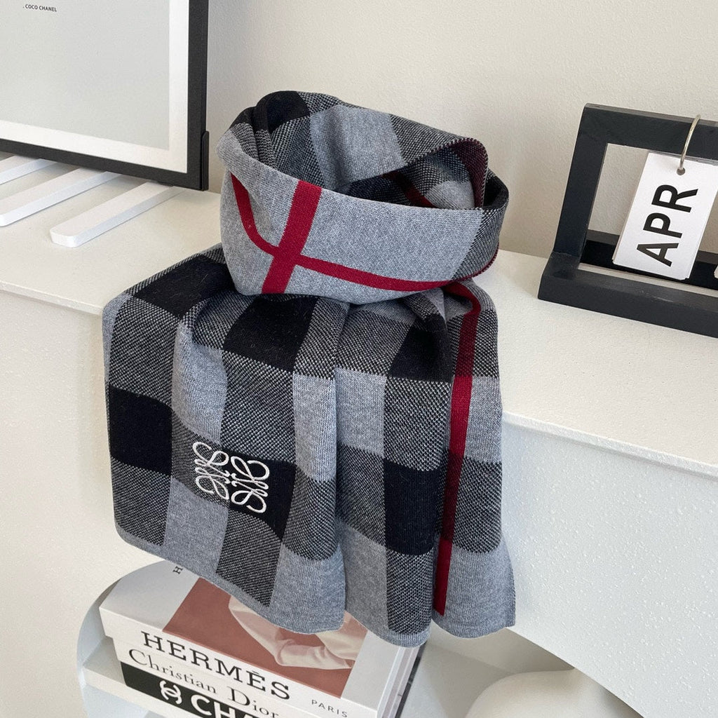 LOEWE SCARF 180 CM IN BLACK MIX DOVE GRAY CARO CASHMERE 389781