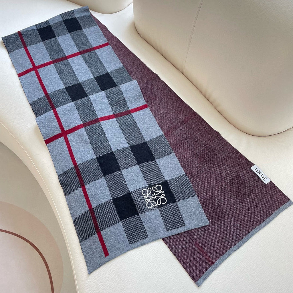 LOEWE SCARF 180 CM IN BLACK MIX DOVE GRAY CARO CASHMERE 389781