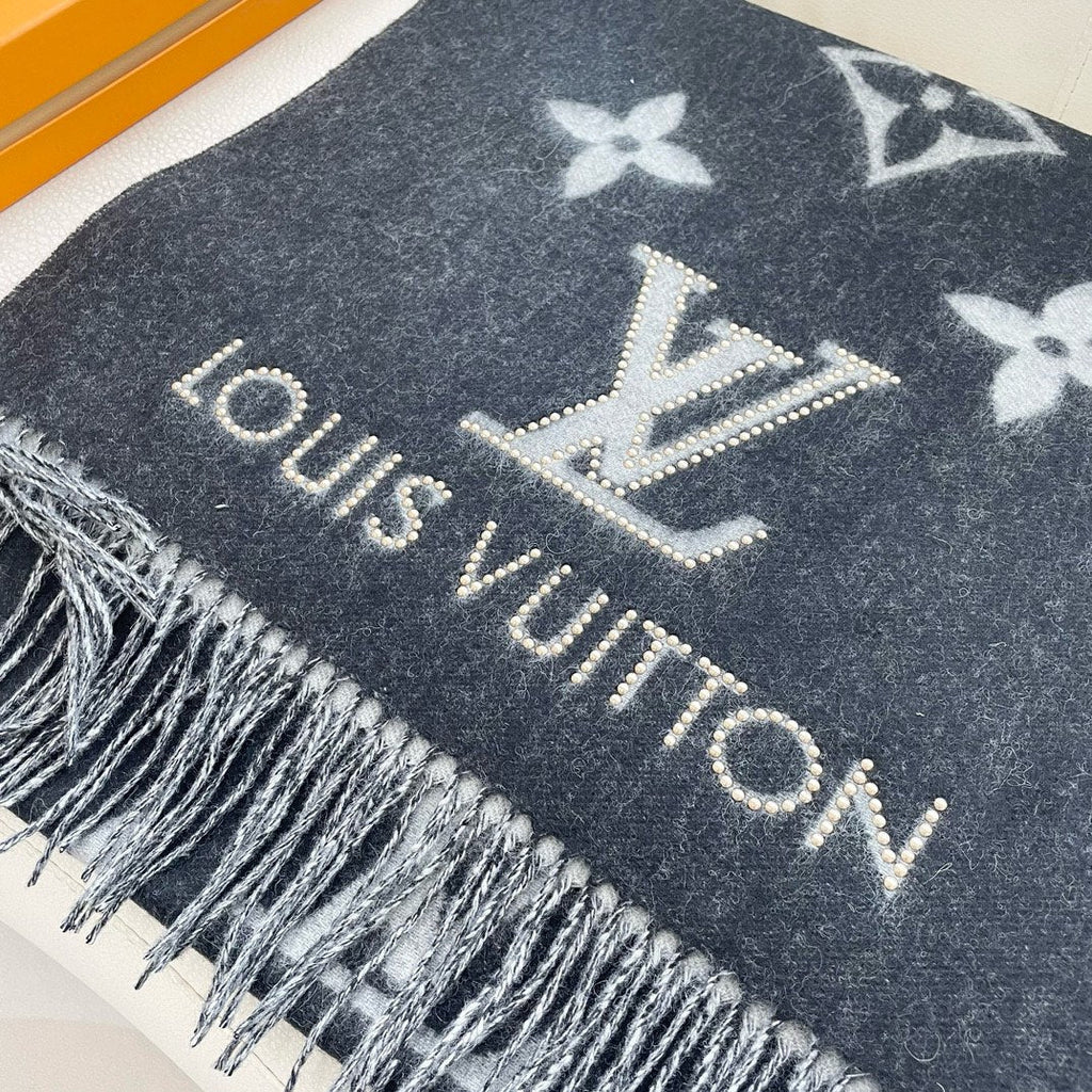 LOUIS VUITTON MONOGRAM FLOWERS SCARF 170 CM IN BLACK CASHMERE 390975