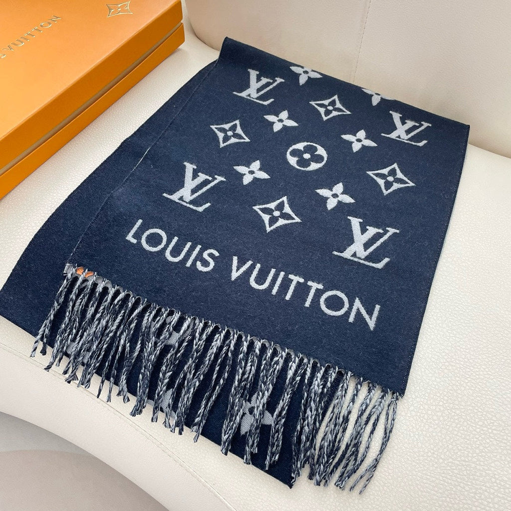 LOUIS VUITTON ESSENTIAL SCARF 186 CM IN NAVY BLUE WOOL 390997