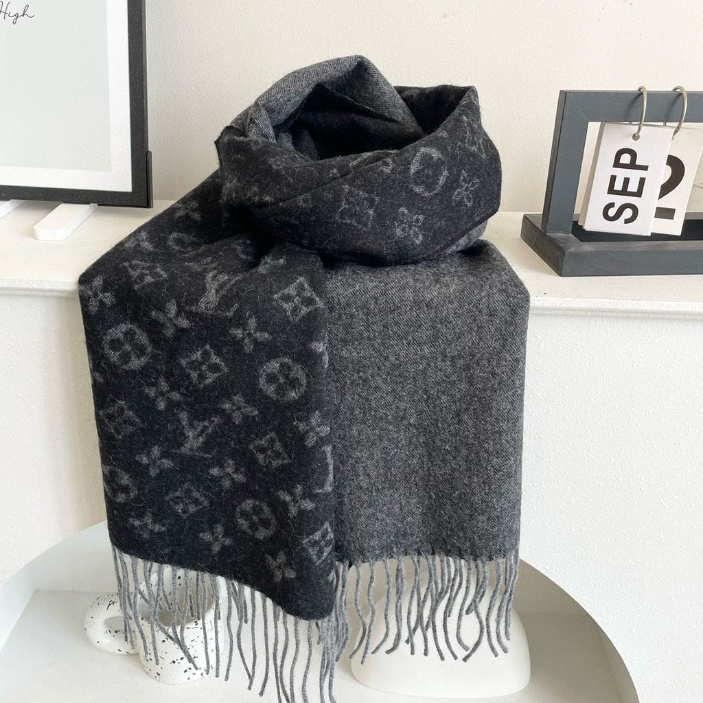 LOUIS VUITTON MONOGRAM GRADIENT 180 CM SCARF BLACK CASHMERE 392957