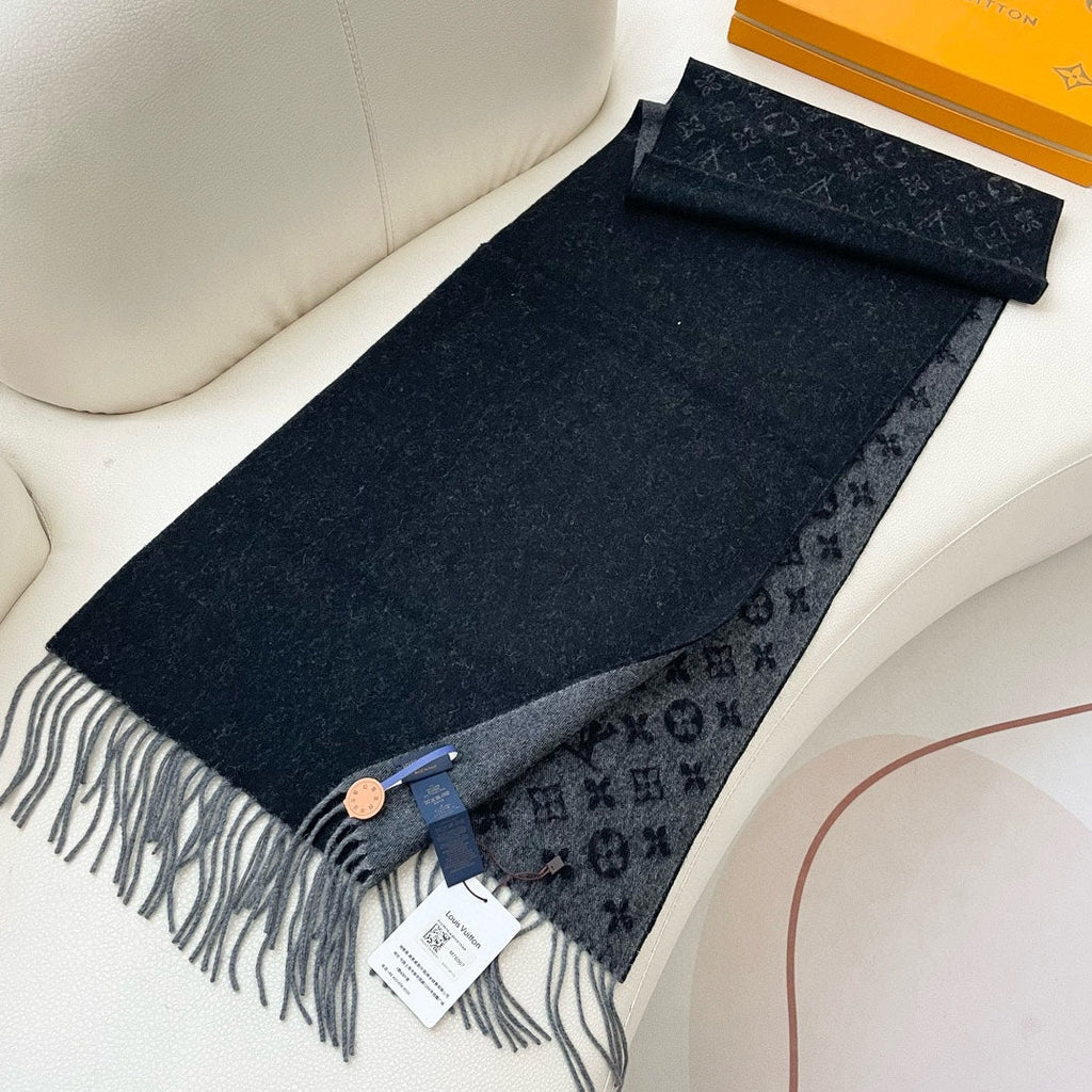 LOUIS VUITTON MONOGRAM GRADIENT 180 CM SCARF BLACK CASHMERE 392957