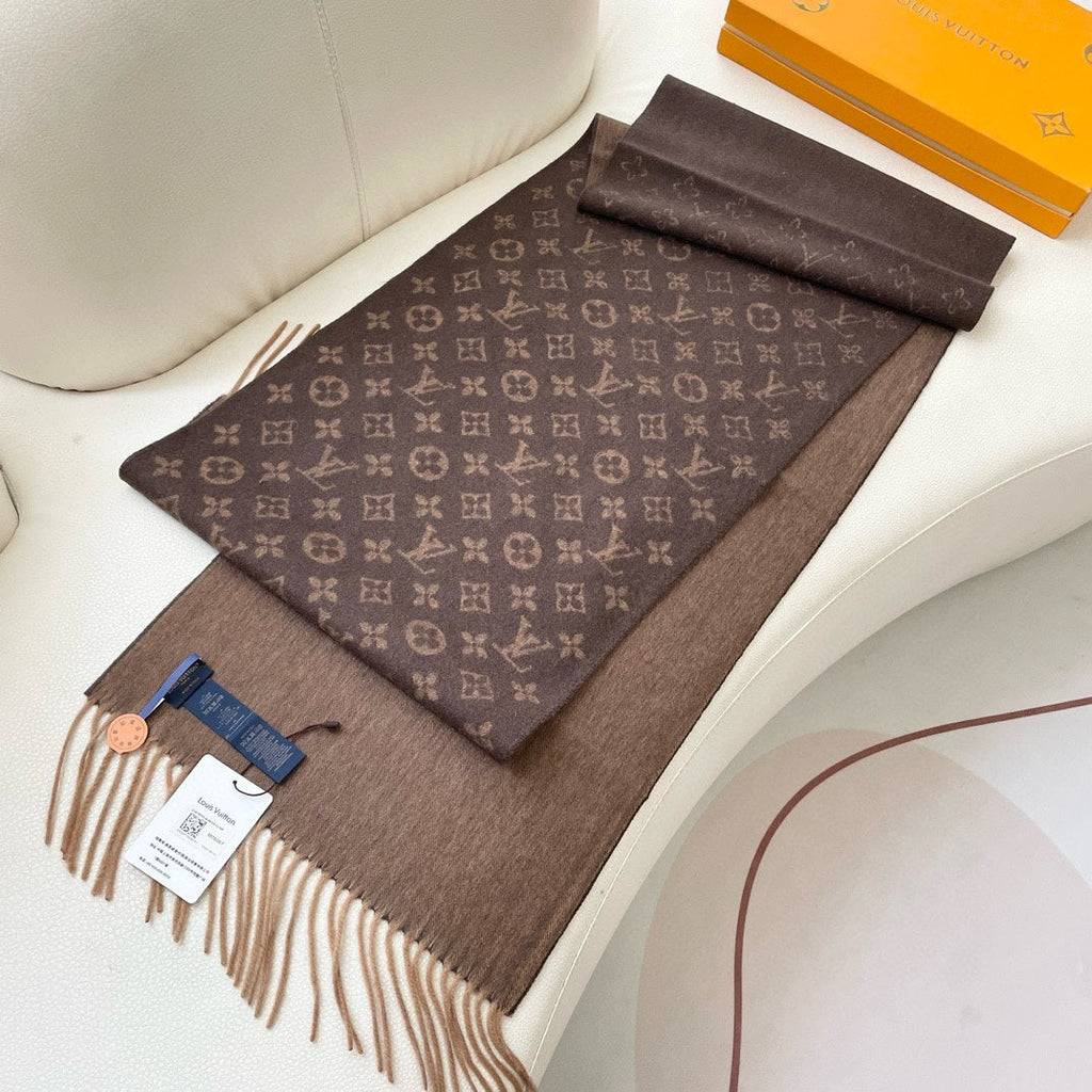 LOUIS VUITTON MONOGRAM GRADIENT 180 CM SCARF CHOCOLATE BROWN CASHMERE 392958