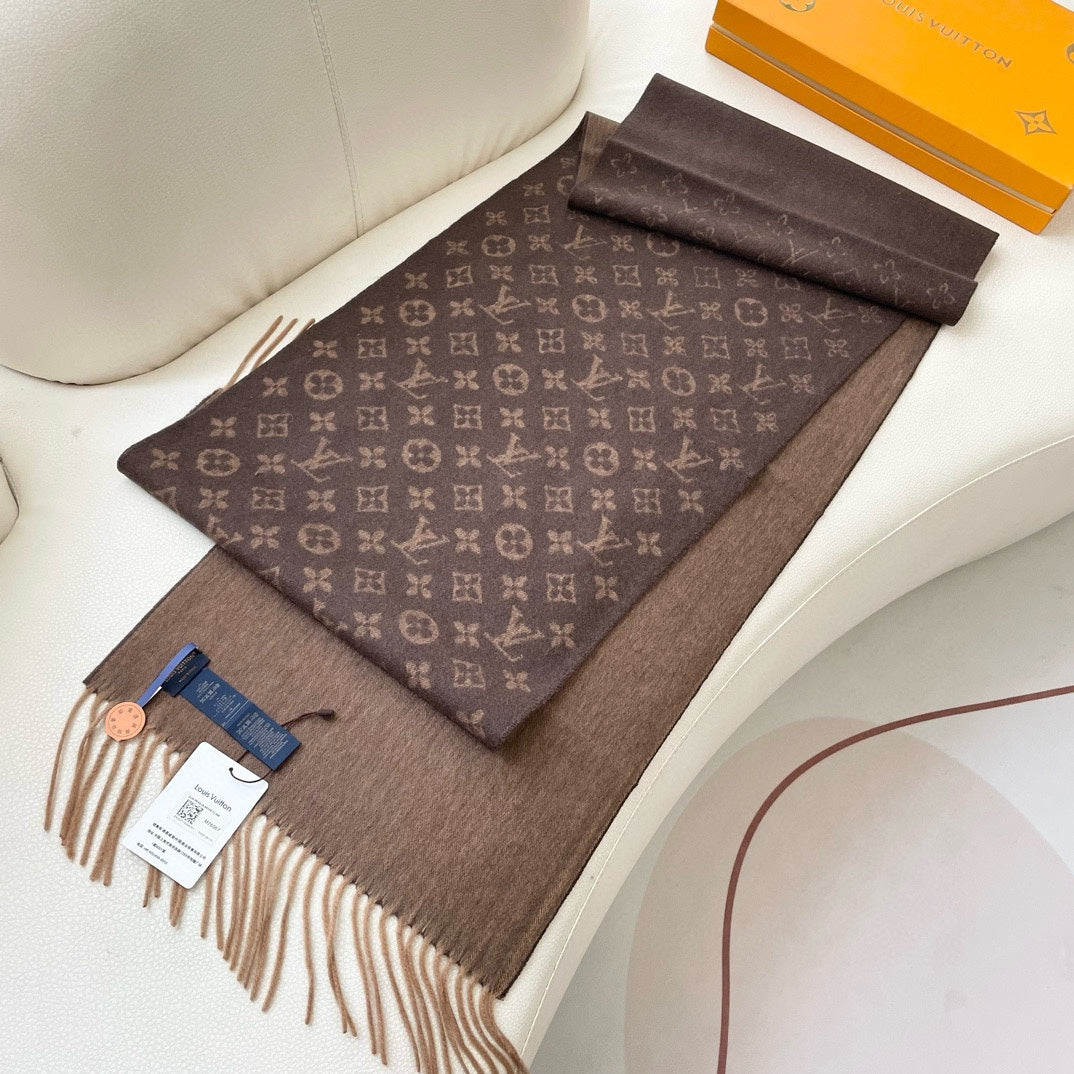 LOUIS VUITTON MONOGRAM GRADIENT 180 CM SCARF CHOCOLATE BROWN CASHMERE 392958