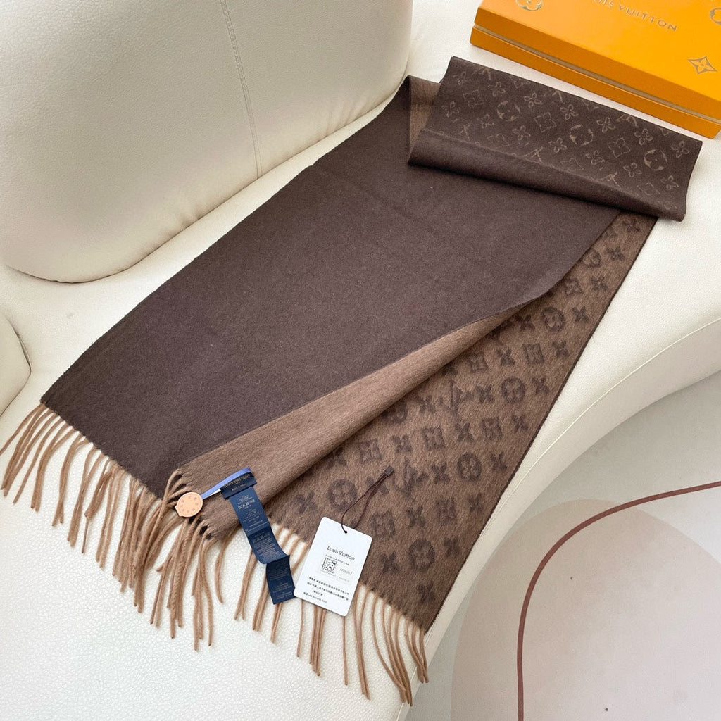 LOUIS VUITTON MONOGRAM GRADIENT 180 CM SCARF CHOCOLATE BROWN CASHMERE 392958