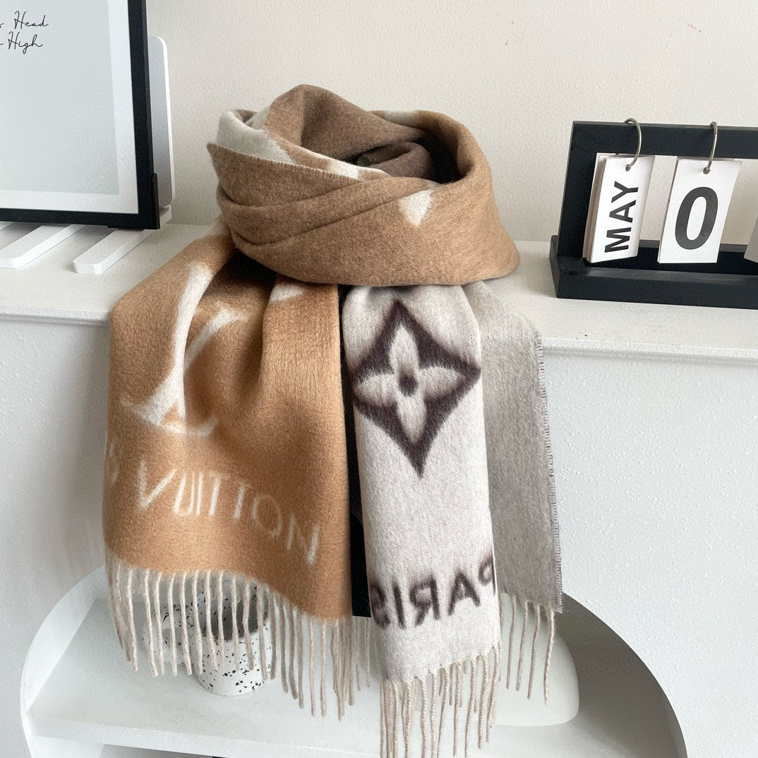 LOUIS VUITTON REYKJAVIK GRADIENT SCARF 220 CM IN CHOCOLATE MIX COPPER BROWN CASHMERE 399738