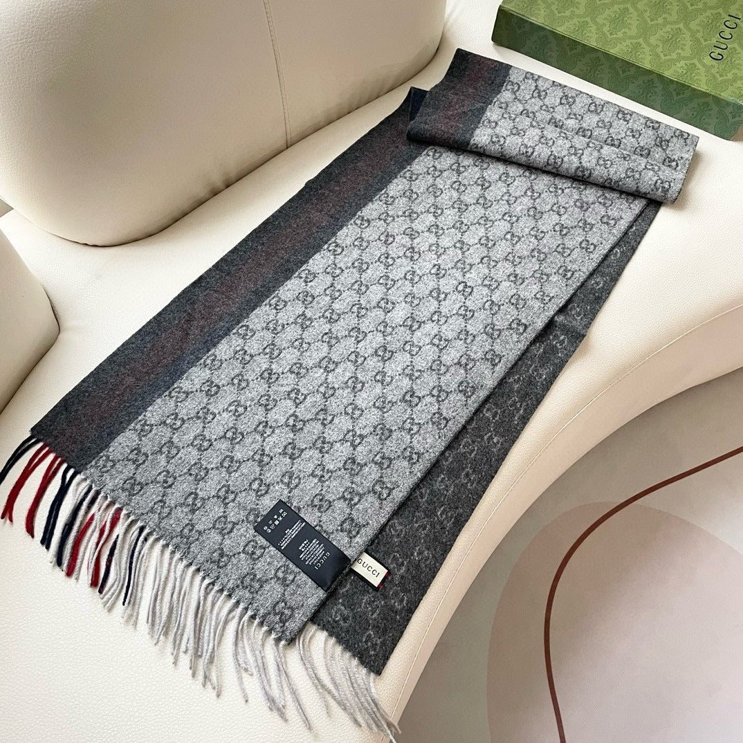 GUCCI SCARF 200 CM IN DARK GRAY MONOGRAM CASHMERE 399764
