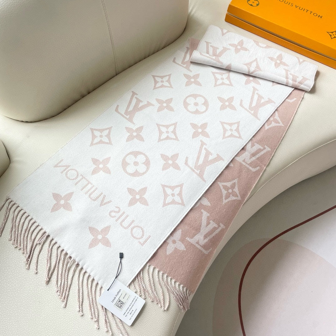 LOUIS VUITTON ESSENTIAL SCARF 186 CM IN BEIGE PINK WOOL 399779