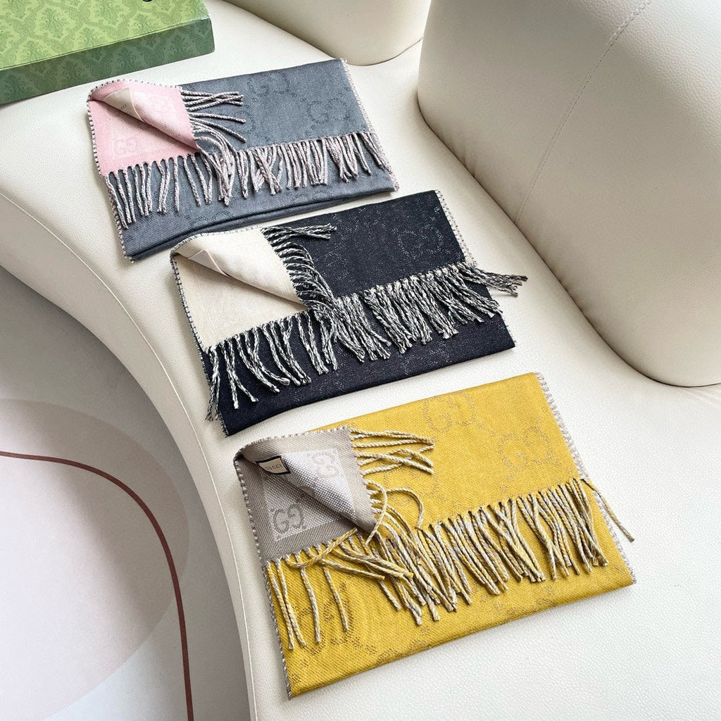 GUCCI SCARF 195 CM IN SHARK GRAY AND LIGHT PINK CASHMERE 401404