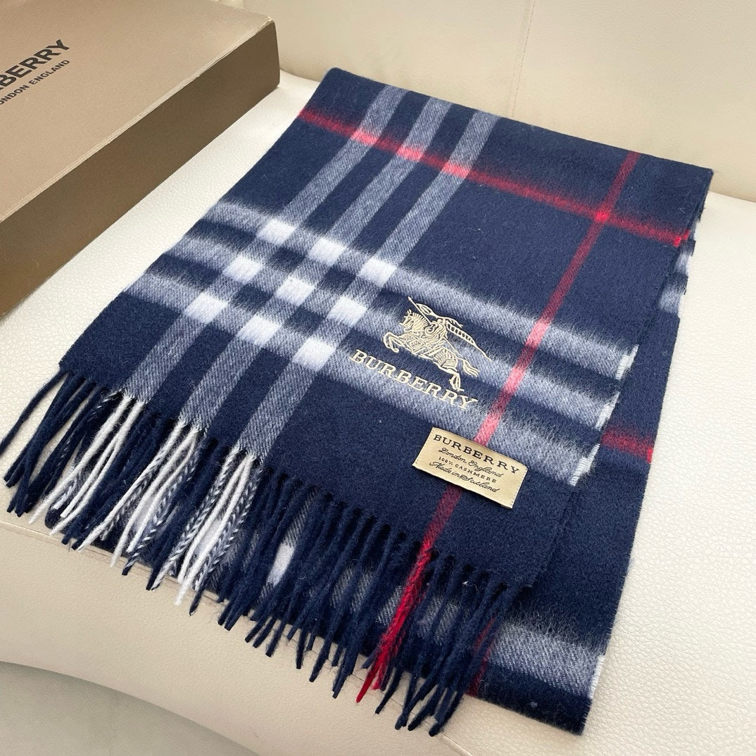 BURBERRY CHECK SCARF 180 CM IN INDIGO BLUE MIX WHITE CASHMERE 405480