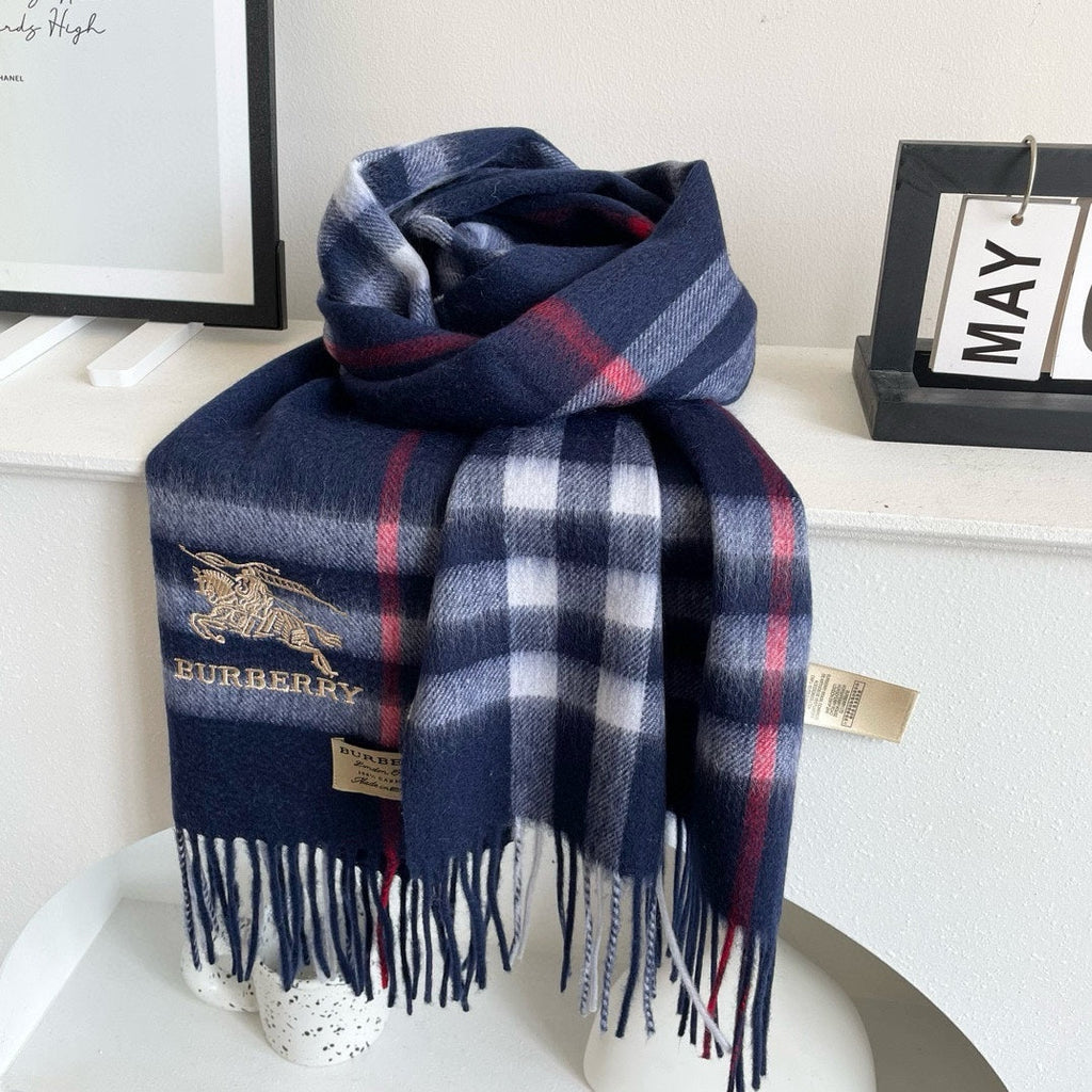 BURBERRY CHECK SCARF 180 CM IN INDIGO BLUE MIX WHITE CASHMERE 405480