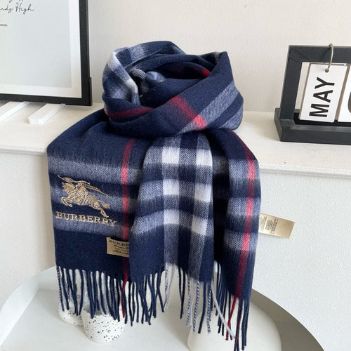 BURBERRY CHECK SCARF 180 CM IN INDIGO BLUE MIX WHITE CASHMERE 405480