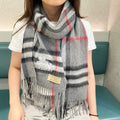 BURBERRY CHECK SCARF 180 CM IN SMOKE GRAY MIX BLACK CASHMERE 405482