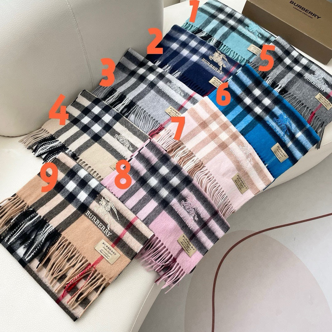 BURBERRY CHECK SCARF 180 CM IN SMOKE GRAY MIX BLACK CASHMERE 405482