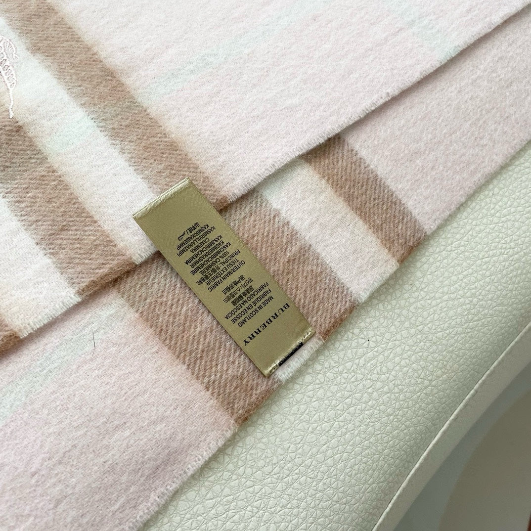 BURBERRY CHECK SCARF 180 CM IN SOFT PINK MIX BROWN CASHMERE 405488