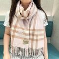 BURBERRY CHECK SCARF 180 CM IN SOFT PINK MIX BROWN CASHMERE 405488