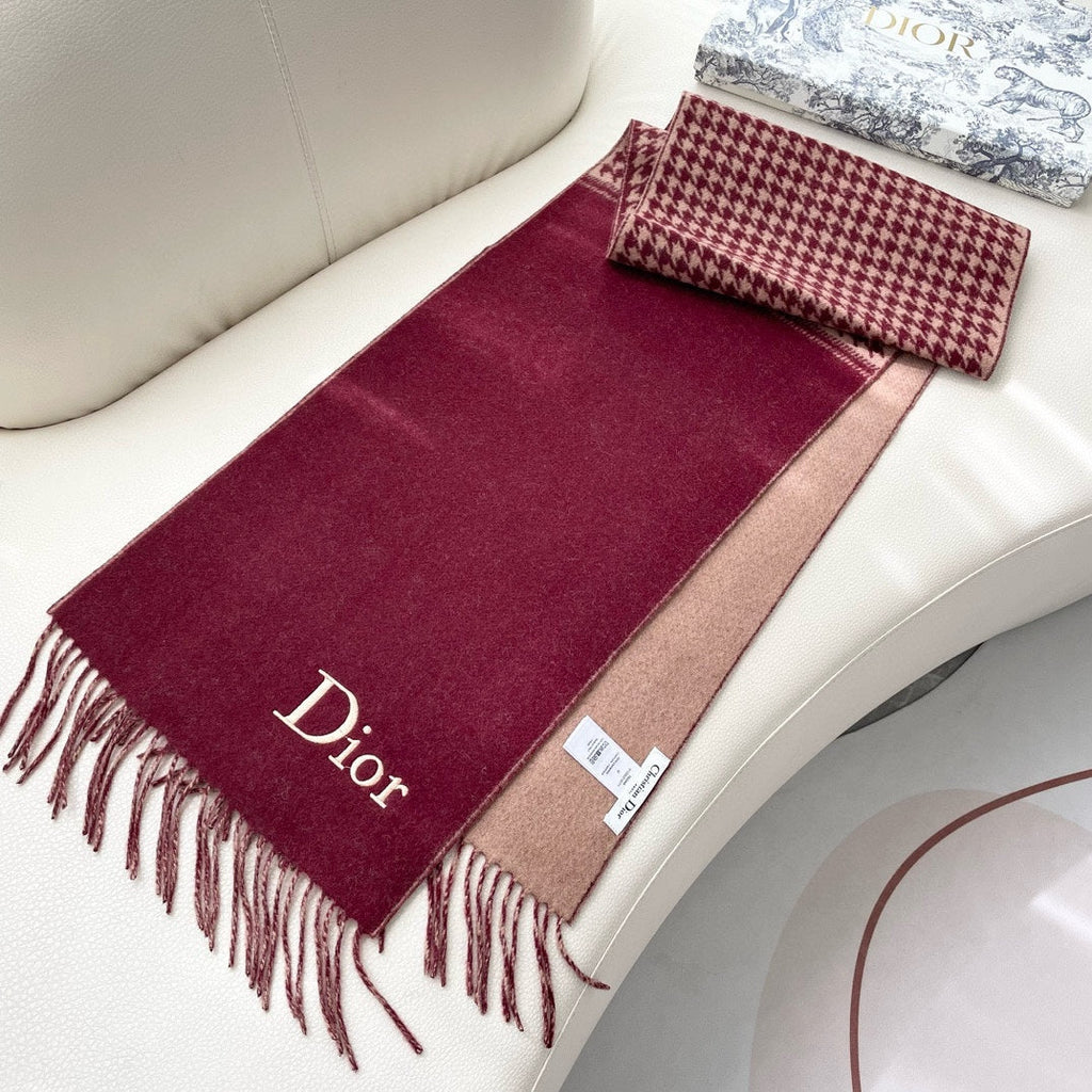 DIOR SCARF 180 CM CURRANT RED WOOL AND CASHMERE 407334