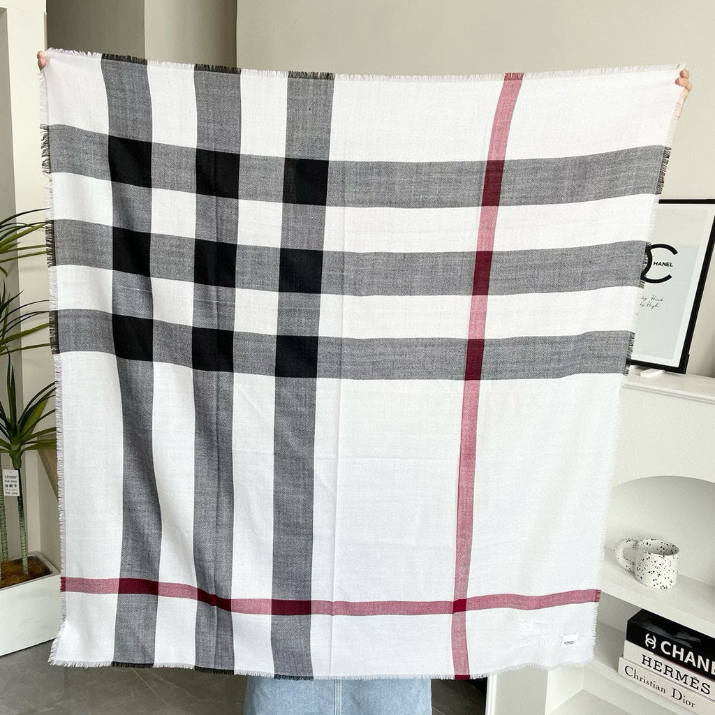BURBERRY CHECK CASHMERE SCARF 120 CM WHITE 407343
