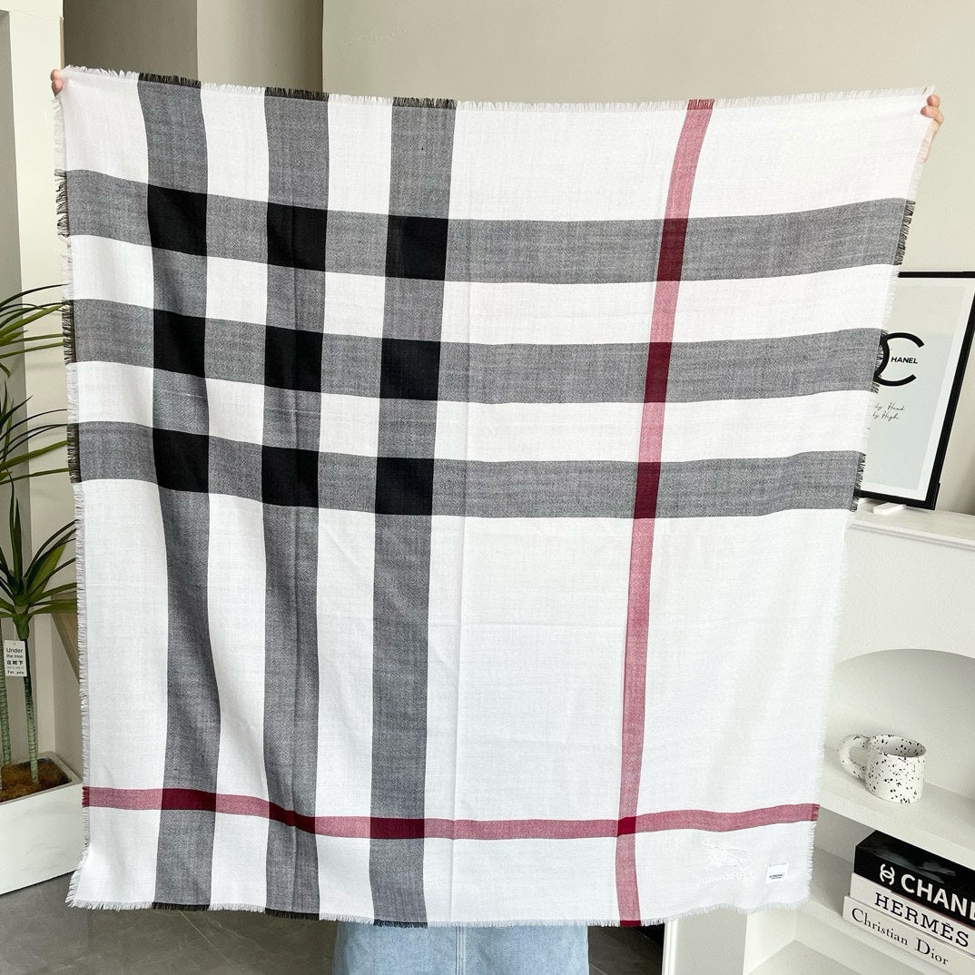 BURBERRY CHECK CASHMERE SCARF 120 CM WHITE 407343
