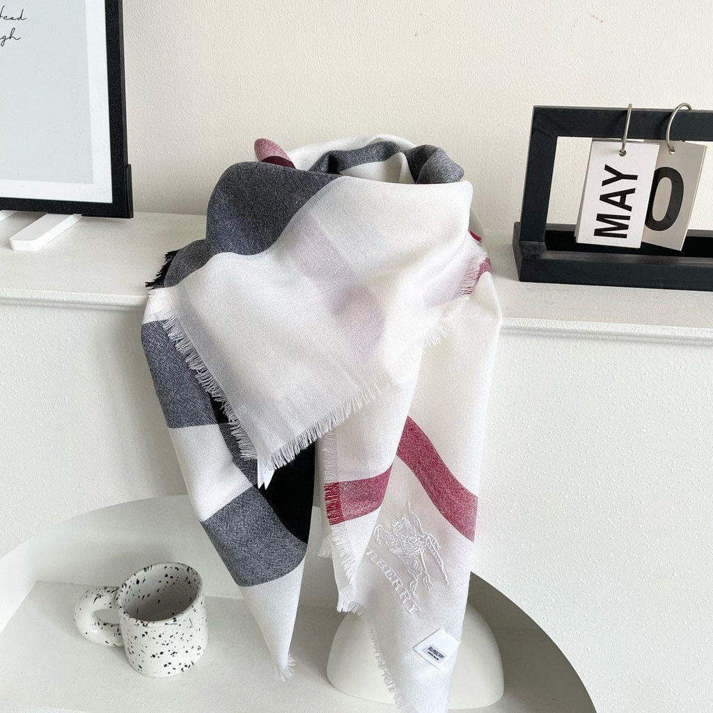 BURBERRY CHECK CASHMERE SCARF 120 CM WHITE 407343