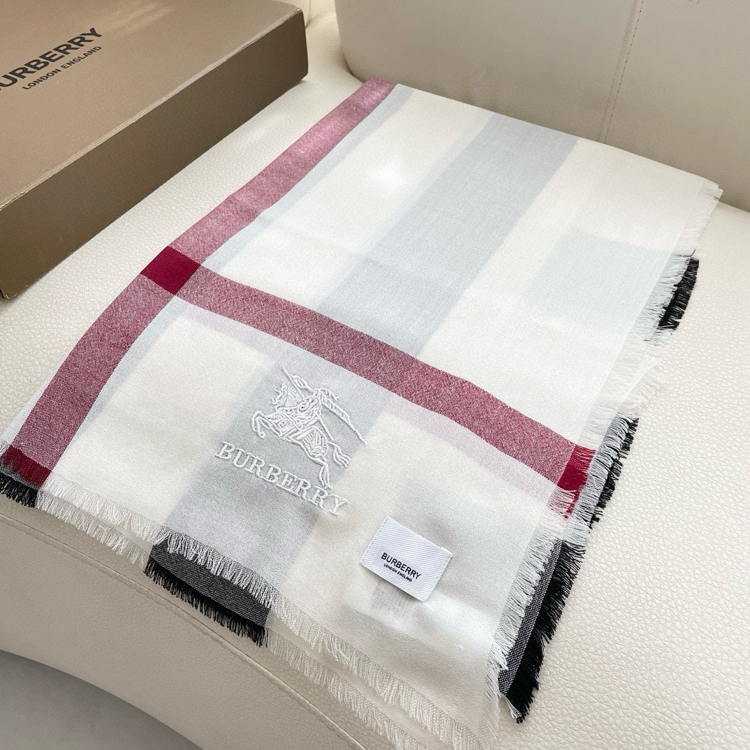 BURBERRY CHECK CASHMERE SCARF 120 CM WHITE 407343