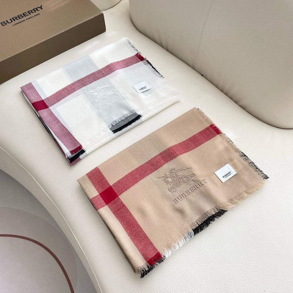 BURBERRY CHECK CASHMERE SCARF 120 CM WHITE 407343