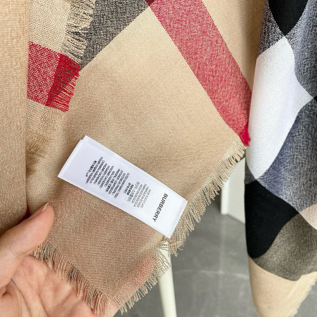 BURBERRY CHECK CASHMERE SCARF 120 CM TAN BROWN 407344
