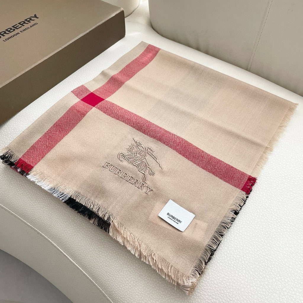 BURBERRY CHECK CASHMERE SCARF 120 CM TAN BROWN 407344