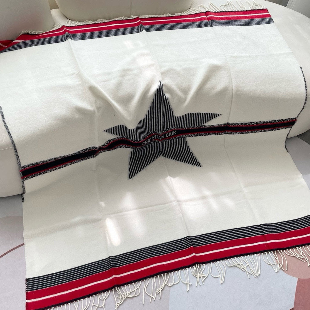 DIOR LARGE SHAWL 140 CM IN WHITE MIX COLORFUL CASHMERE AND WOOL 416843