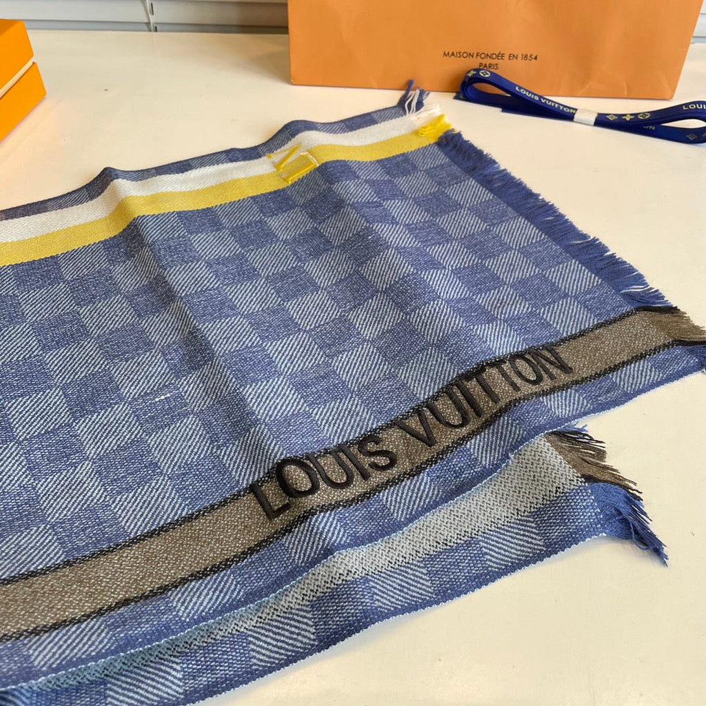 LOUIS VUITTON DAMIER SCARF 190 CM IN SAPPHIRE BLUE CASHMERE 391146