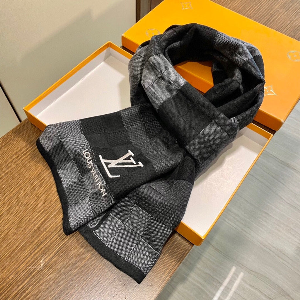 LOUIS VUITTON DAMIER HERITAGE SCARF 180 CM IN BLACK MIX GRAY CASHMERE 391150