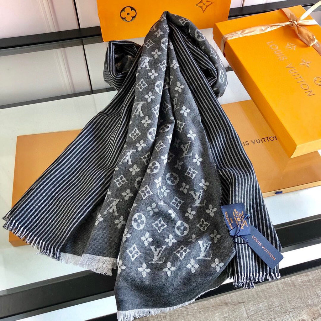LOUIS VUITTON SCARF 200 CM IN BLACK CASHMERE 393009