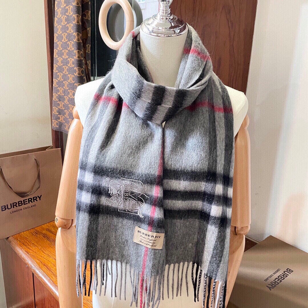 BURBERRY CLASSIC CHECK SCARF 180 CM IN DOVE GRAY MIX BLACK CASHMERE 394771