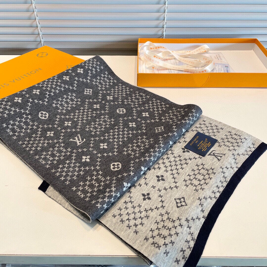 LOUIS VUITTON SCARF 180 CM IN SHADOW GRAY MONOGRAM CASHMERE 398517