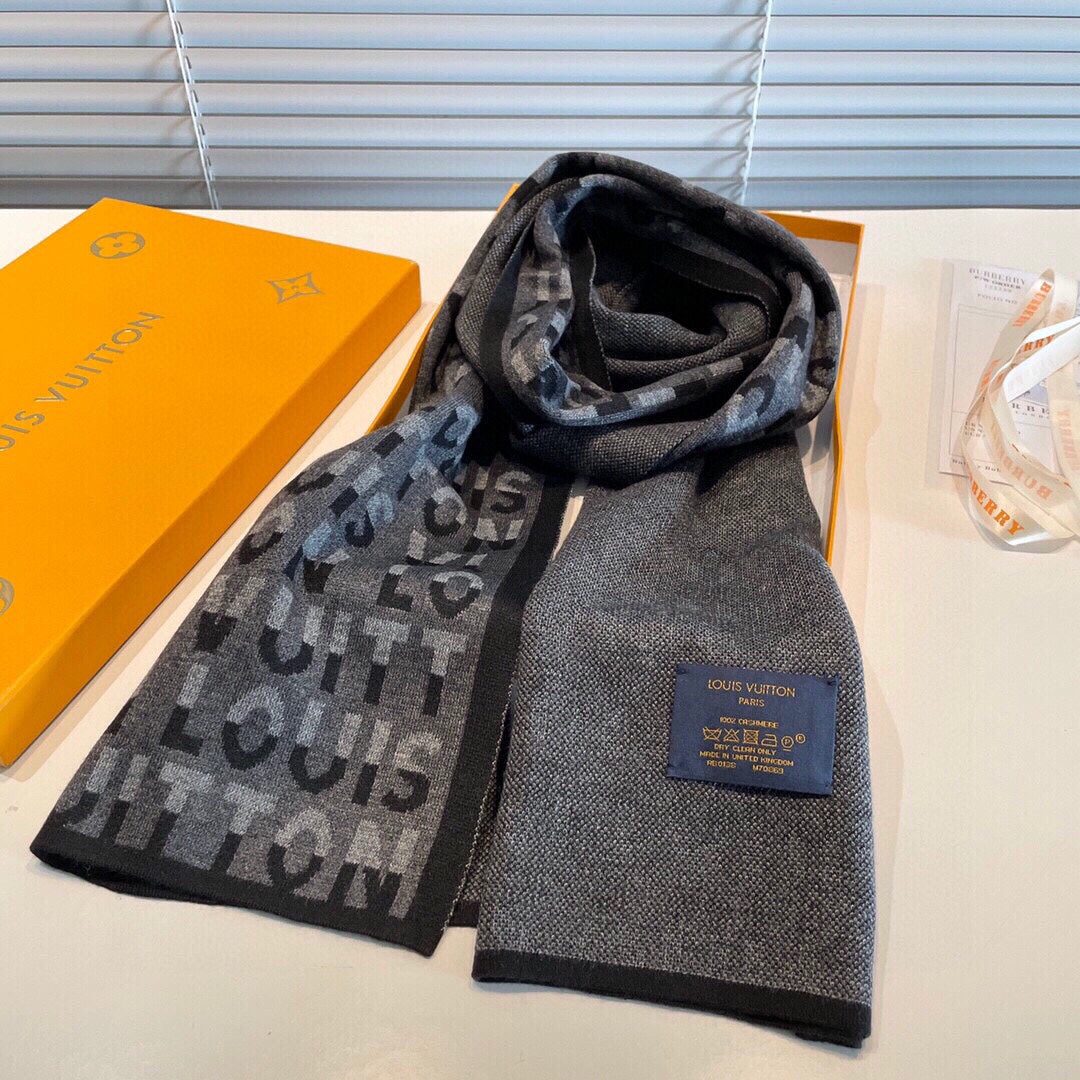LOUIS VUITTON SCARF 180 CM IN SHADOW GRAY CASHMERE 398518
