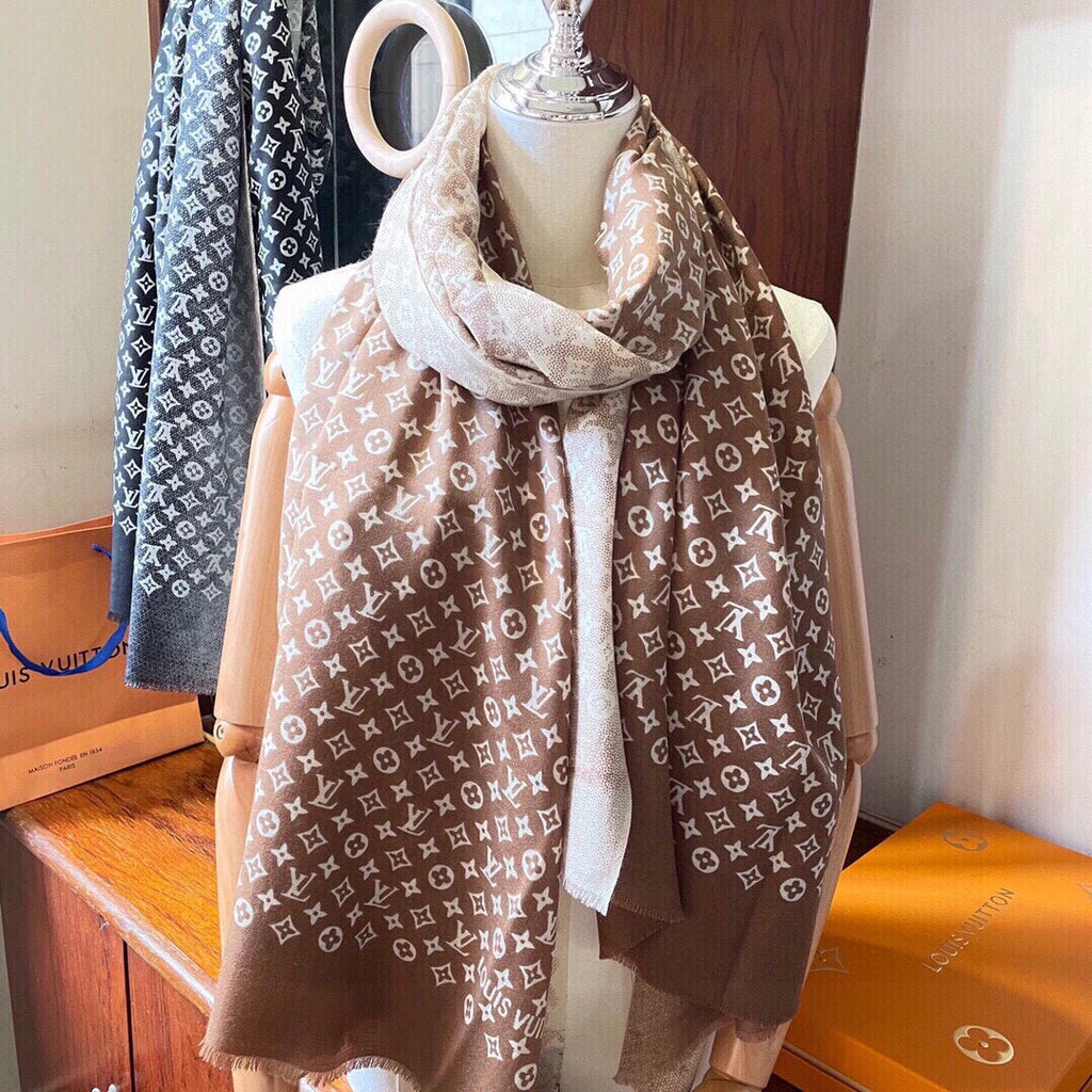 LOUIS VUITTON SCARF 200 CM IN PERU BROWN MIX WHITE CASHMERE 398522