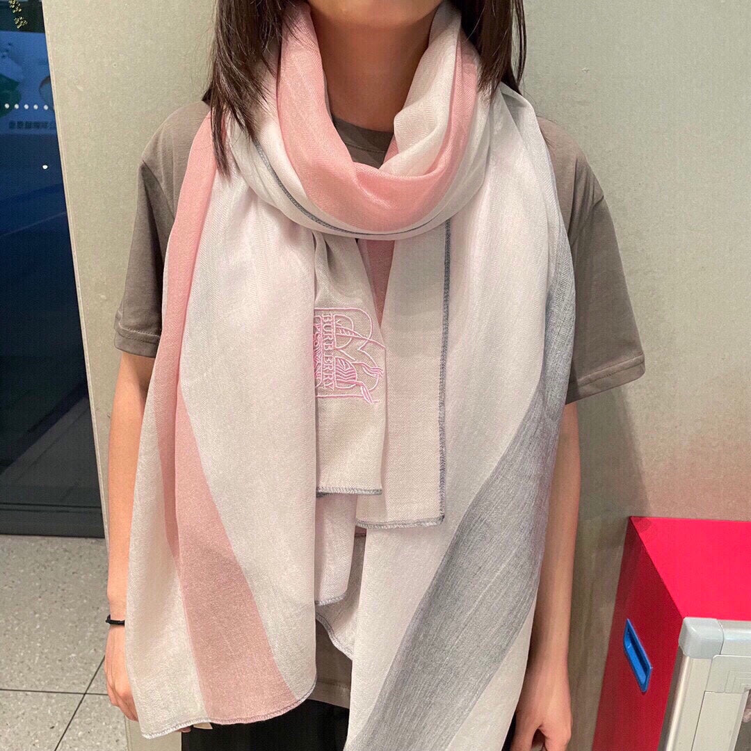 BURBERRY SCARF 200 CM IN LIGHT PINK MIX WHITE CASHMERE 407319