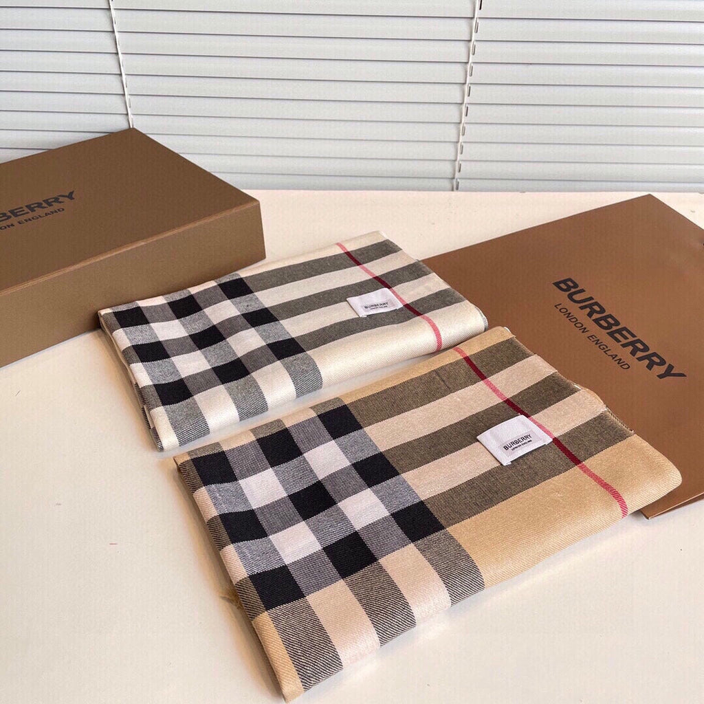 BURBERRY SCARF 200 CM IN BISQUE BEIGE MIX BLACK CASHMERE AND SILK 410307