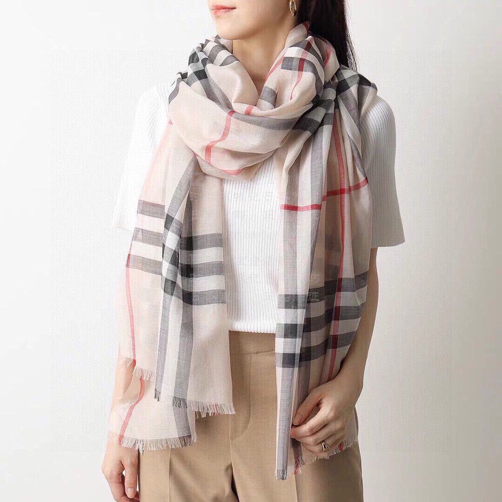 BURBERRY SCARF 200 CM IN BISQUE BEIGE MIX BLACK CASHMERE AND SILK 410307
