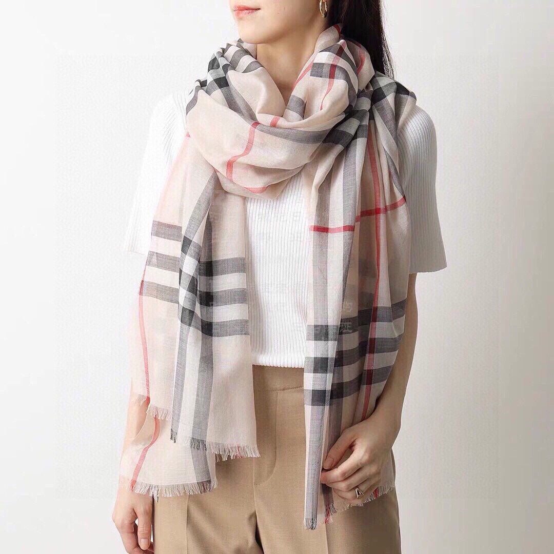 BURBERRY SCARF 200 CM IN BISQUE BEIGE MIX BLACK CASHMERE AND SILK 410307
